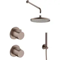 Hotbath ACE Inbouw Doucheset 2-weg Omstel Thermostatisch - Geborsteld Koper PVD - Staafhanddouche - 23cm Velvet Hoofddouche - Plafondbuis 30cm - Kranen, Douchekranen, Douchesets, Inbouw douchesets