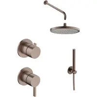 Hotbath ACE Inbouw Doucheset 2-weg Omstel Mengkraan - Geborsteld Koper PVD - Staafhanddouche - 20cm Hoofddouche - Wandarm - Glijstang - Messing - Kranen, Douchekranen, Douchesets, Inbouw douchesets