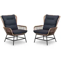 BUITEN living Dex wicker loungestoel tuin set van 2 | wicker + aluminium | bamboe antraciet