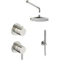 Hotbath ACE Inbouw Doucheset 2-weg Omstel Mengkraan - Geborsteld Nikkel - Staafhanddouche - 23cm Velvet Hoofddouche - Plafondbuis 30cm - Wandhouder - Kranen, Douchekranen, Douchesets, Inbouw