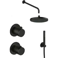 Hotbath ACE Inbouw Doucheset 2-weg Omstel Thermostatisch - Geborsteld Zwart PVD - 3 Standen Handdouche - 20cm Hoofddouche - Plafondbuis 15cm - Kranen, Douchekranen, Douchesets, Inbouw douchesets