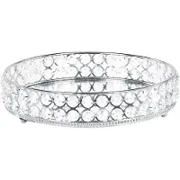 Beliani Decoratieve kom, Decoratief dienblad glas/ijzer spiegeleffect ø 25 cm zilver VATAN