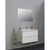 Bewonen Luuk Badmeubel - 80cm - Keramische Wastafel - 1 Kraangat - Hoogglans Wit - Met LED Spiegel - Badkamermeubels, Badmeubel Sets - 8718835122201