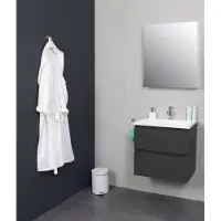 Basic Line Bella Badkamermeubelset - 60x55x46cm - 1 wasbak - Acryl - Wit - 1 kraangat - Spiegelkast zonder verlichting - Melamine Antraciet mat SWGA60MAA1SPK