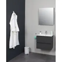 Basic Line Bella Badkamermeubelset - 60x55x46cm - 1 wasbak - Keramiek - Wit - 1 kraangat - Spiegelkast zonder verlichting - Melamine Antraciet mat SWGA60MAP1SPK