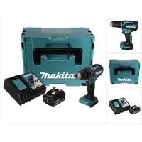 Makita Boormachine + slagboor, DHP 485 RF1J Accu klopboormachine 18 V 50 Nm Brushless + 1x accu 3.0 Ah + lader + Mak (Oplaadbare batterij)