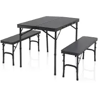 Campart Picknicktafel TA-0870 - Campingtafel 4 personen - Picknick tafel set - Twee losse banken - Opvouwbaar en gemakkelijk mee te nemen - Zwart