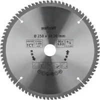 Wolfcraft - Zaagblad 250 x 30 mm - 80 tanden - Afkortzaag - Kap- en verstekzaag - 6542000