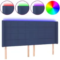 vidaXL Hoofdbord LED 203x16x118/128 cm stof blauw