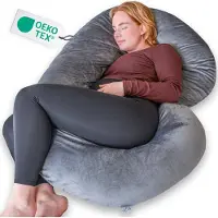 EL Life Zwangerschapskussen XXL – C-Vorm – Zijslaapkussen – Lichaamskussen – Voedingskussen – Body Pillow – 150x70cm – Afneembare Minky Fleece Hoes – Grijs