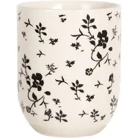 Clayre & Eef Mok 100 ml Wit Zwart Porselein Rond Bloemen Theemok Wit Theemok