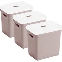 Sunware opbergboxen met deksel - 3x - Sigma Home - kunststof - 25 liter - roze - opberg bakken / manden - 35 x 25 x 36 cm