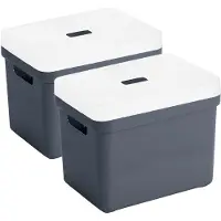 Sunware Opbergboxen met transparante deksel - 2x stuks - kastmanden - donkerblauw - 18 liter - kunststof - 35 x 25 x 24 cm - Opbergers
