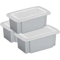 Sunware 3x stuks opslagbox kunststof 7 liter grijs 38 x 21 x 14 cm met afsluitbare deksel