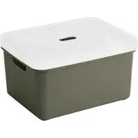 Sunware opbergbox mand kist - 32 liter - donkergroen - kunststof - met transparante deksel - 45 x 35 x 24 cm - Sigma serie