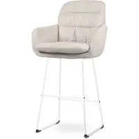 Nolon Nino-Mia Barkruk Beige - met Armleuning - Wit Onderstel - 75 cm - Barkruk met Rugleuning