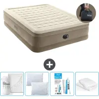 Intex luchtbed - 2 personen - 152 x 203 x 46 cm - Beige - Met ingebouwde pomp, witte hoeslaken, kussen, molton kussenslopen en reparatieset
