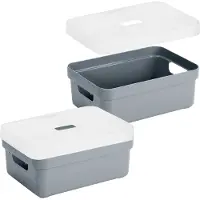 Sunware Opbergboxen met transparante deksel - 4x stuks - kastmanden - antraciet - 9 liter - kunststof - 35 x 25 x 12 cm - Opbergers