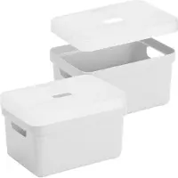 Sunware Opbergboxen met transparante deksel - 3x stuks - kastmanden - wit - 13 liter - kunststof - 35 x 25 x 18 cm - Opbergers