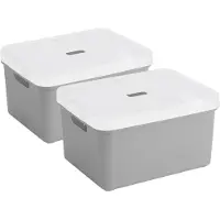 Sunware opbergbox - 2x stuks - 32 liter - lichtgrijs - kunststof - transparante deksel - 45x35x24 cm - Sigma serie