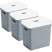Sunware opbergboxen met deksel - 3x - Sigma Home - kunststof - 25 liter - blauw/grijs - opberg bakken / manden - 35 x 25 x 36 cm