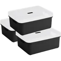 Sunware opbergbox - 3x stuks - 24 liter - zwart - kunststof - transparante deksel - 45x35x18 cm - Sigma serie