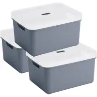 Sunware opbergbox - 3x stuks - 32 liter - donkerblauw - kunststof - transparante deksel - 45x35x24 cm - Sigma serie