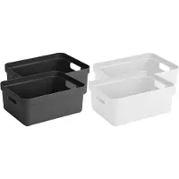 Sunware Set van 4x stuks opbergboxen/opbergmanden 24 liter kunststof antraciet en wit - Formaat per box: 45,3 x 35,4 x 18,3 cm