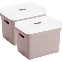 Sunware Opbergboxen met transparante deksel - 2x stuks - kastmanden - roze - 18 liter - kunststof - 35 x 25 x 24 cm - Opbergers