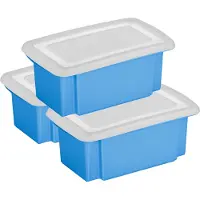 Sunware 3x stuks opslagbox kunststof 7 liter blauw 38 x 21 x 14 cm met afsluitbare deksel