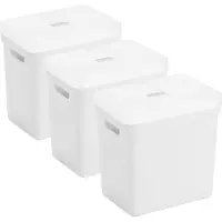 Sunware opbergboxen met deksel - 3x - Sigma Home - kunststof - 25 liter - wit - opberg bakken / manden - 35 x 25 x 36 cm