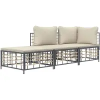 vidaXL 3-delige Loungeset met kussens poly rattan antracietkleurig