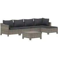 vidaXL 6-delige Loungeset met kussens poly rattan grijs