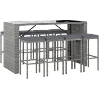 vidaXL 9-delige Tuinbarset met kussens poly rattan grijs