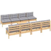 vidaXL 9-delige Loungeset met grijze kussens grenenhout
