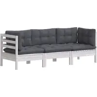 vidaXL Tuinset met 3 zitplaatsen, antraciet kussens, massief grenenhout