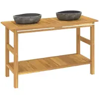 vidaXL Wastafel met wasbak van rivierstenen, massief teak hout