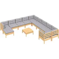 vidaXL 12-delige loungeset voor de tuin met grijze kussens, gemaakt van grenenhout