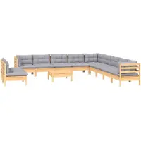 vidaXL 12-delige loungeset voor de tuin met grijze kussens, gemaakt van massief grenenhout