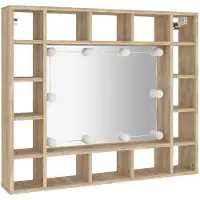 vidaXL Spiegelkast met LED-verlichting, Sonoma-eikenhout, 91x15x76,5 cm