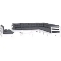 vidaXL 10-delige Loungeset met kussens massief grenenhout wit