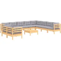 vidaXL 11-delige loungeset voor de tuin met grijze kussens, gemaakt van massief grenenhout