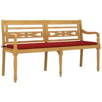 vidaXL Batavia bank met rode kussen, 150 cm, massief teakhout
