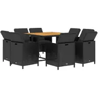 vidaXL 9-delige tuinset met kussens, zwart, van polyrotan
