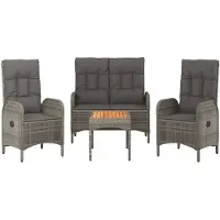 vidaXL 4-delige Tuinset met kussens poly rattan grijs