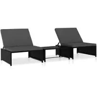 vidaXL Tuinstoelen 2 st verstelbaar met tafel poly rattan zwart