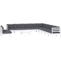 vidaXL 12-delige loungeset voor de tuin met kussens, wit, massief hout, grenen