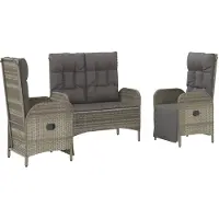 vidaXL 3-delige Tuinset met kussens poly rattan grijs