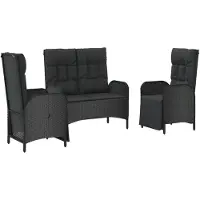 vidaXL 3-delige Tuinset met kussens poly rattan zwart