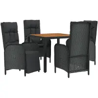 vidaXL 5-delige Tuinset met kussens poly rattan zwart